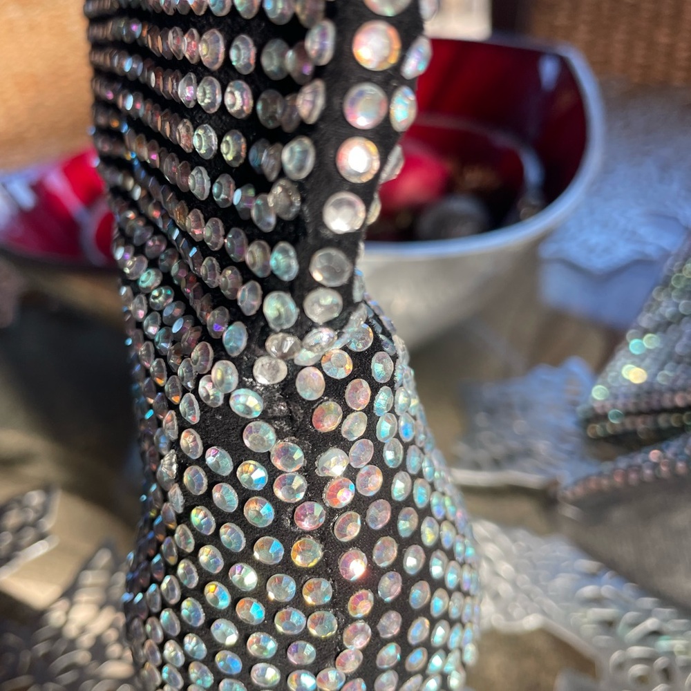 Steve Madden sequin diamond sparkly scrunch calf high heel boots - Picture 10 of 12